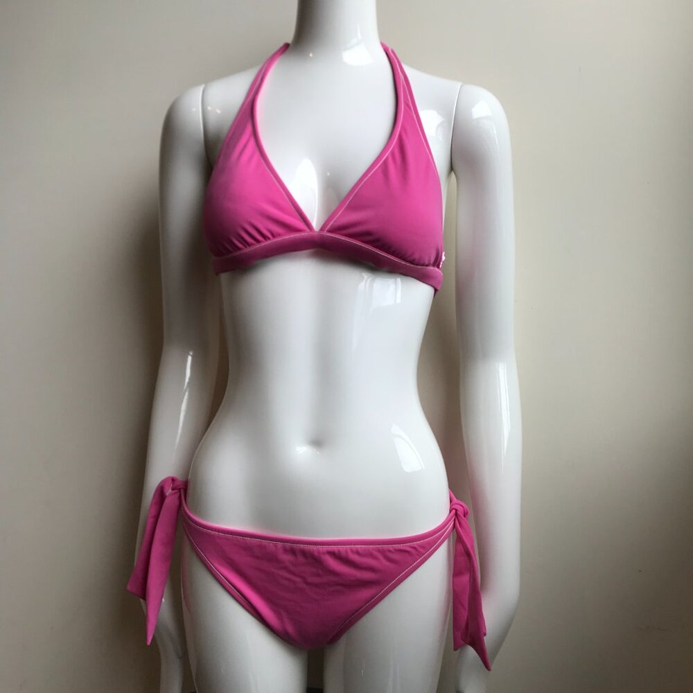 Billabong surf solid pink halter top low rise bottom bikini set
